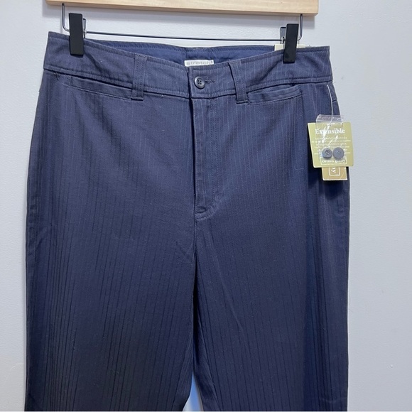 Cotton Ginny Navy Blue Pinstripe Cotton Trouser Pants Size 9 - Picture 2 of 10